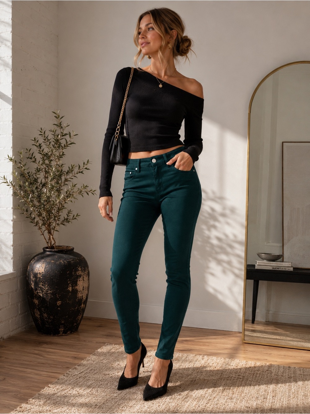 Romeo & Juliet Couture Forest Green Pull-On Skinny Pants Small
